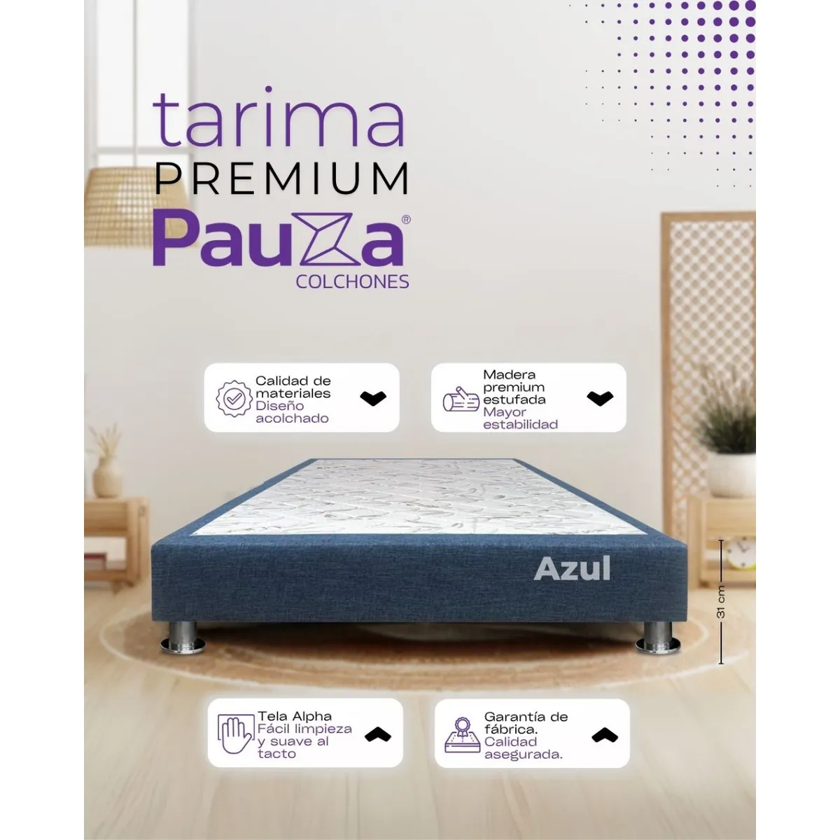 PAUZA - BASE BOX TARIMA PAUZA QUEEN AZUL