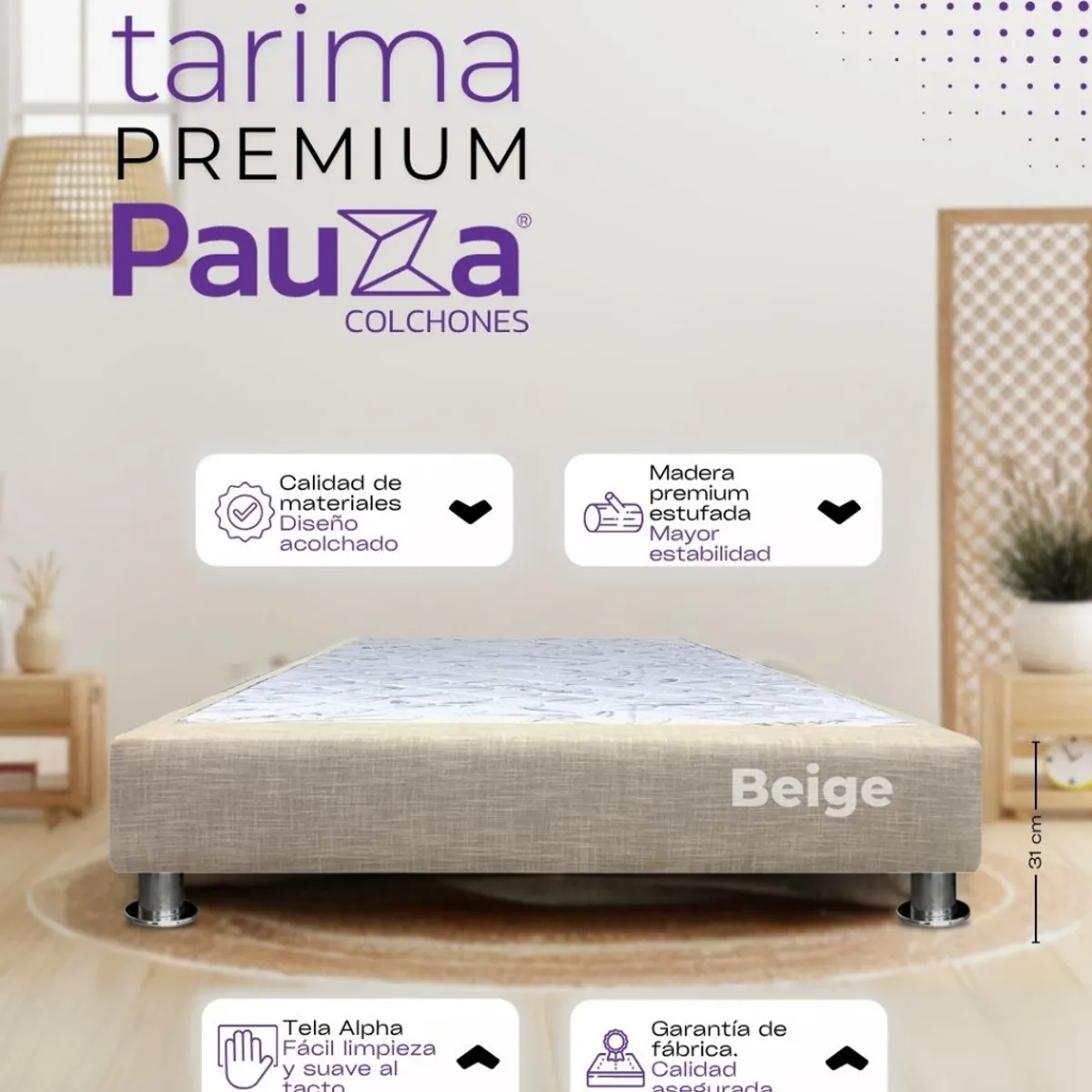 PAUZA - BASE BOX TARIMA PAUZA QUEEN BEIGE