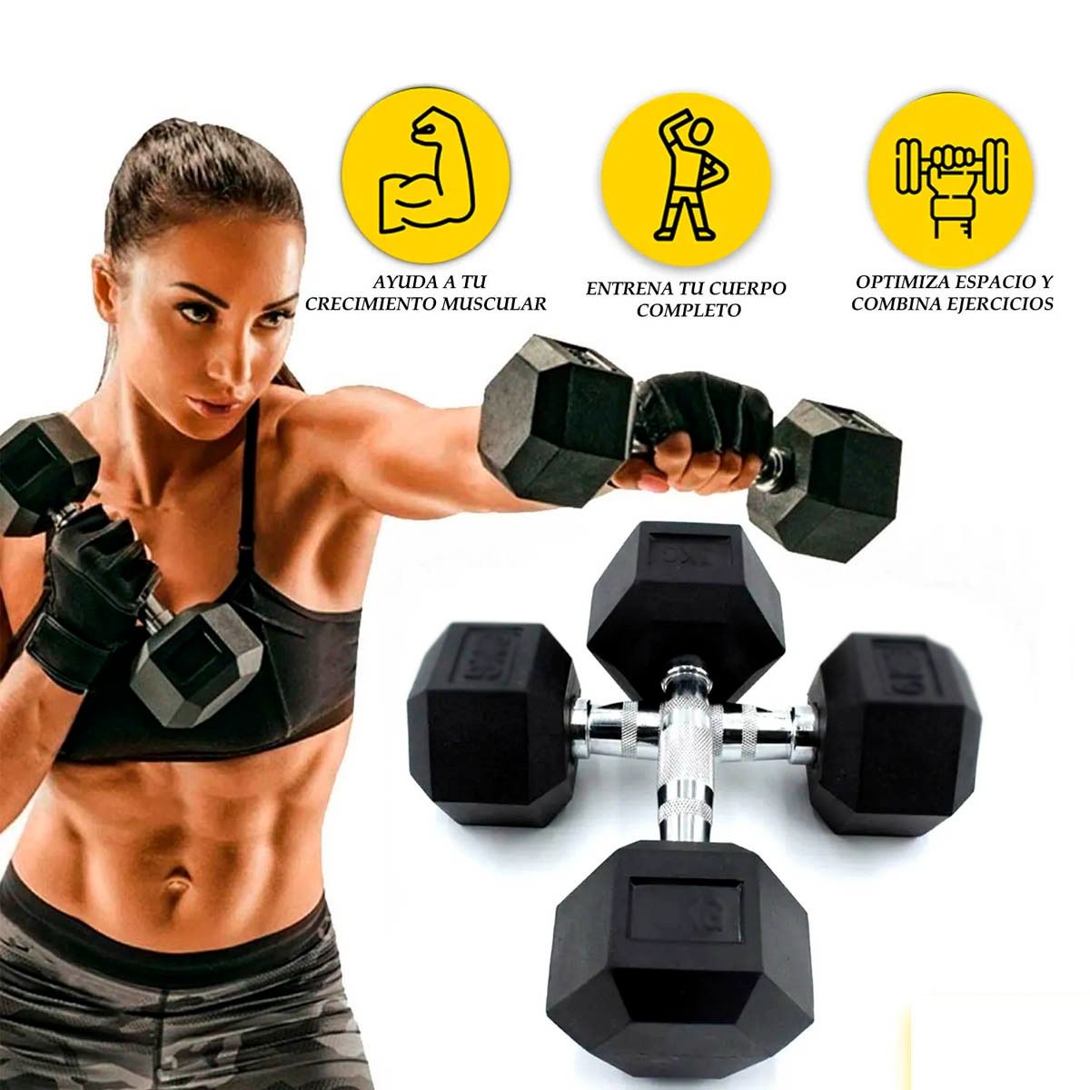 GENERICO - Set De Pesas Mancuernas Hexagonal Metal Cromado X2 5Kg