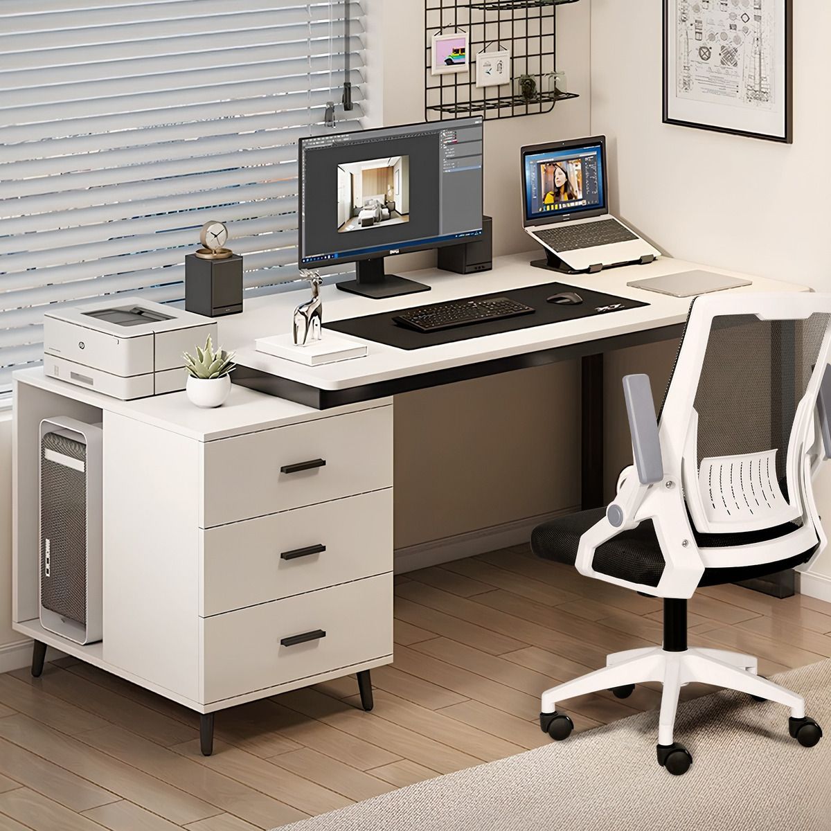 ANYHOGAR - Escritorio Con Cajonera Móvil 140cm Pata Metálica