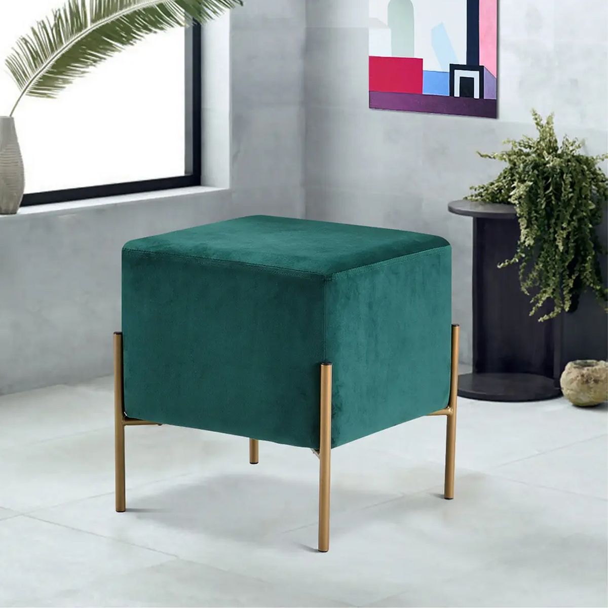 GENERICO - Puff Aurora Cuadrado con Base Metálica Verde