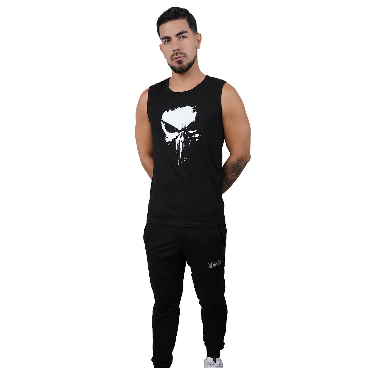 M MUSCLE MUSEUM - Polo Manga Cero Color Negro Punisher para Hombre