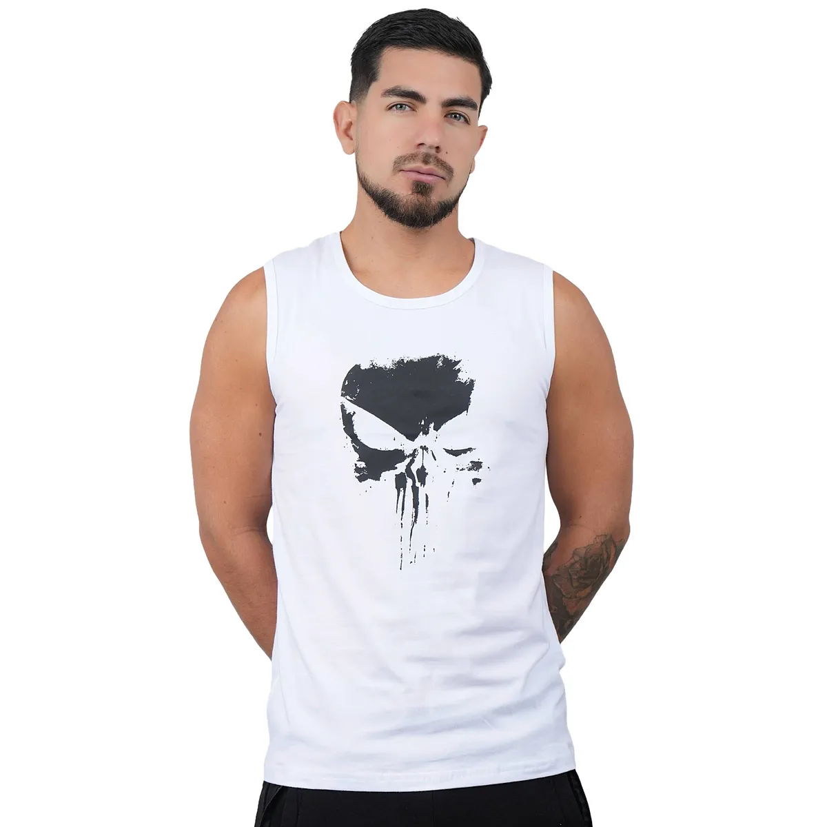 M MUSCLE MUSEUM - Polo Manga Cero Color Blanco Punisher para Hombre