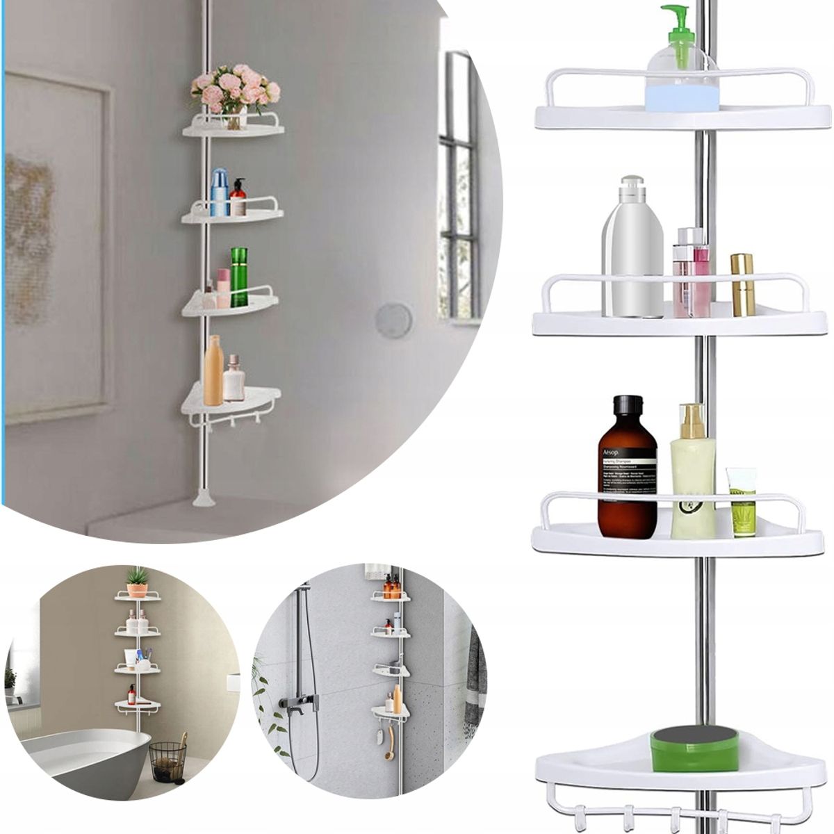 GENERICO - ORGANIZADOR ESQUINERO DE BAÑO PARA DUCHA ESTANTE 4 PISOS AJUSTABLE