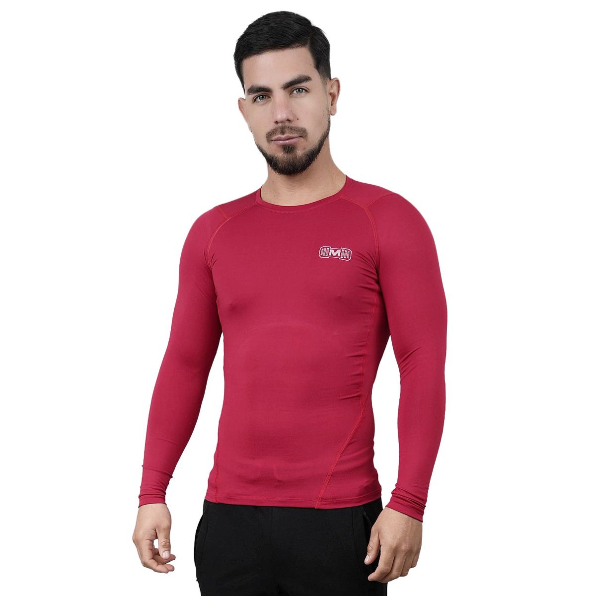 M MUSCLE MUSEUM - Polo Deportivo de Compresión Manga Larga Color Rojo Vino para Hombres