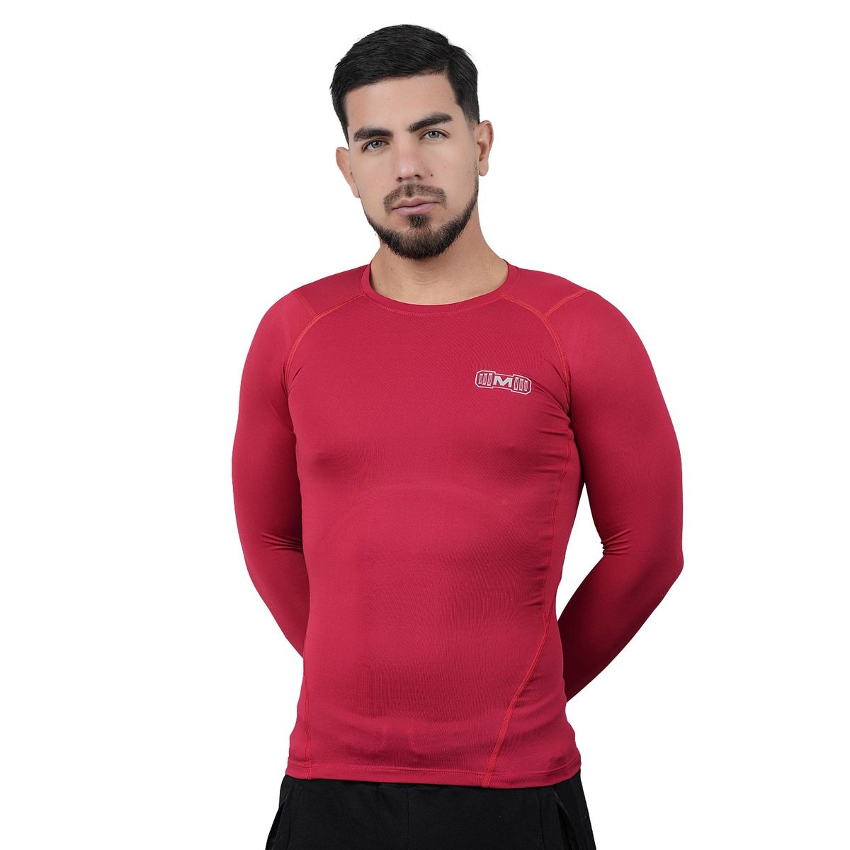 M MUSCLE MUSEUM - Polo Deportivo de Compresión Manga Larga Color Rojo Vino para Hombres