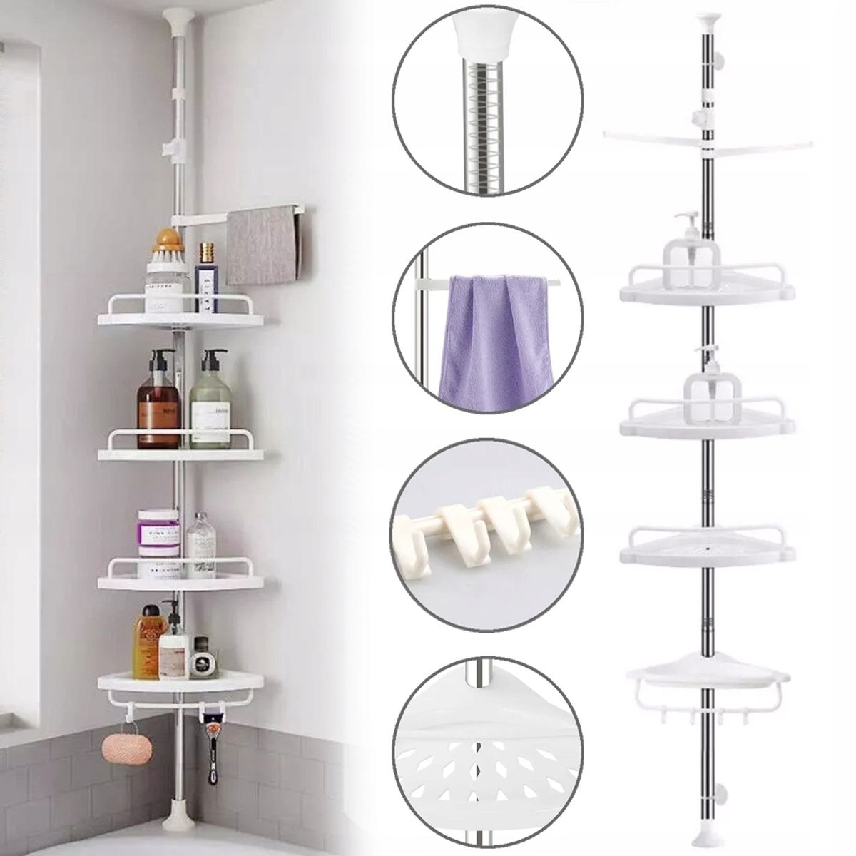 GENERICO - ESQUINERO BAÑO DUCHA ESTANTE 4 NIVELES ORGANIZADOR DE BAÑO PLEGABLE