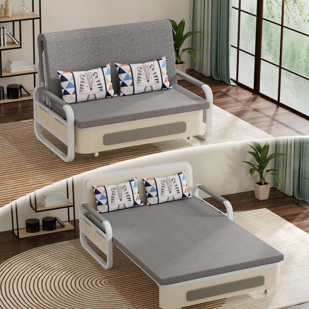 ANYHOGAR - Sofá Cama Plegable Gris aa