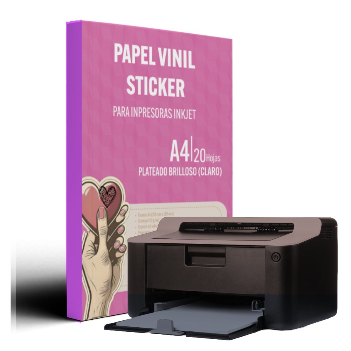 GENERICO - Vinil Adhesivo Sticker Imprimible Plateado A4 X20H