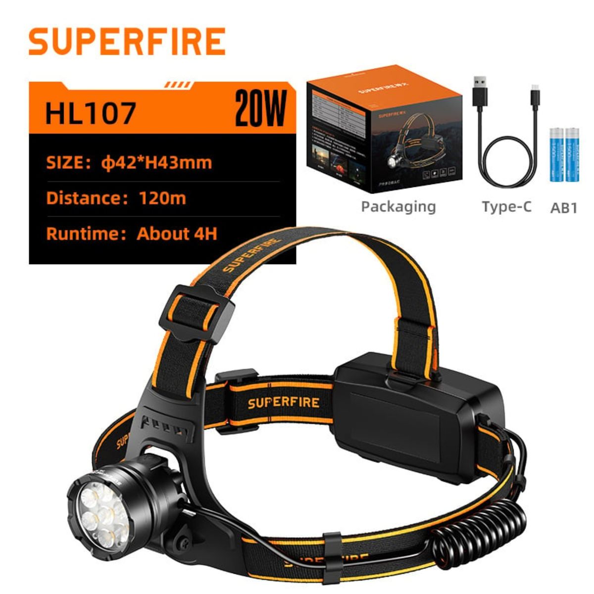 SUPER - Linterna Frontal Con Sensor Led Superfire Hl107 De 1500 Lúmenes