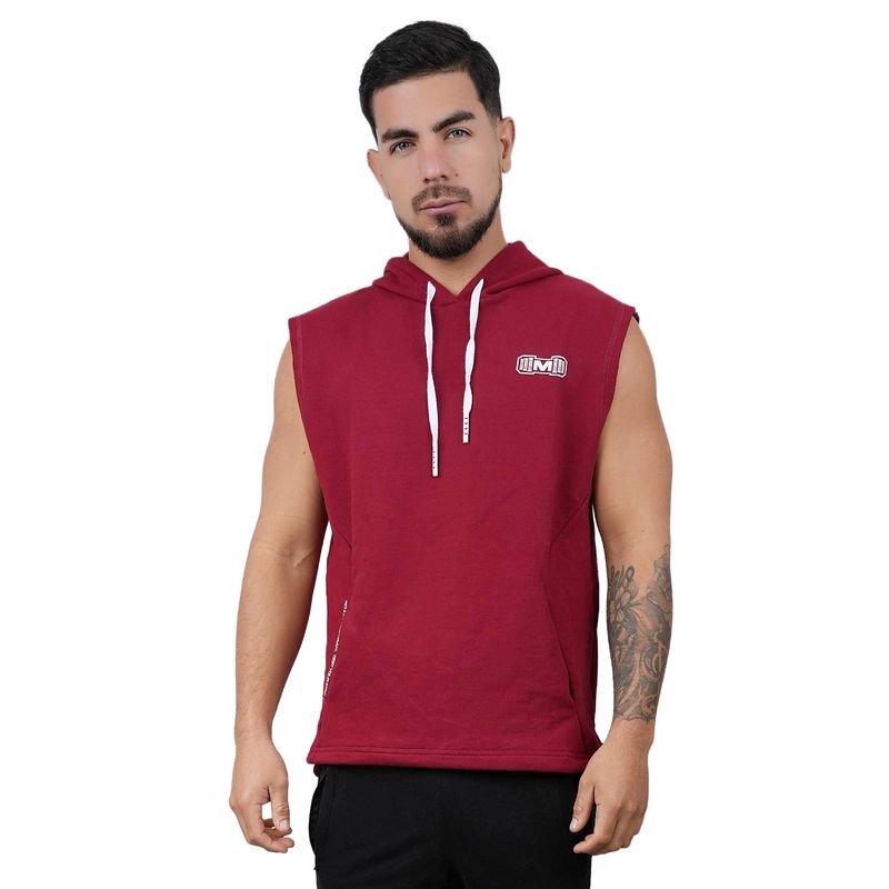 M MUSCLE MUSEUM - Polera Manga Cero Rojo y Blanco con Bolsillo delantero con cierre
