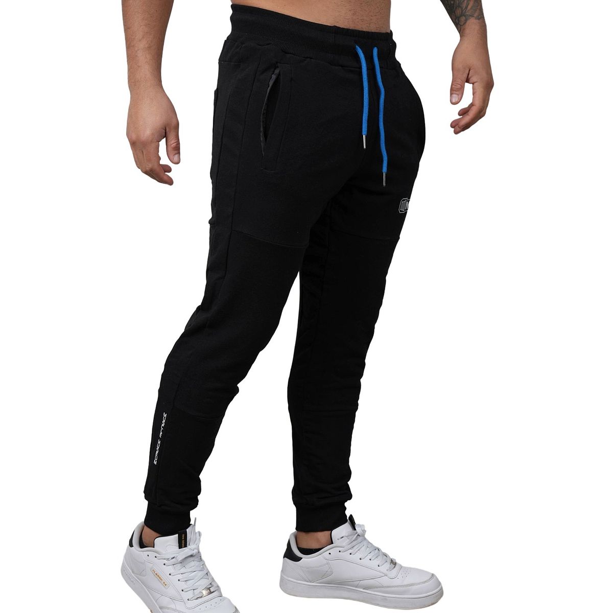 M MUSCLE MUSEUM - Jogger Deportivo Color Negro y Azul Bolsillos con Cierre para Hombre