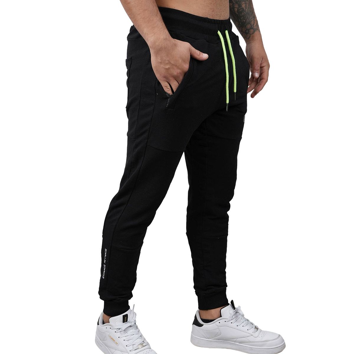 M MUSCLE MUSEUM - Jogger Deportivo Negro y Amarillo Bolsillos con Cierre para Hombre