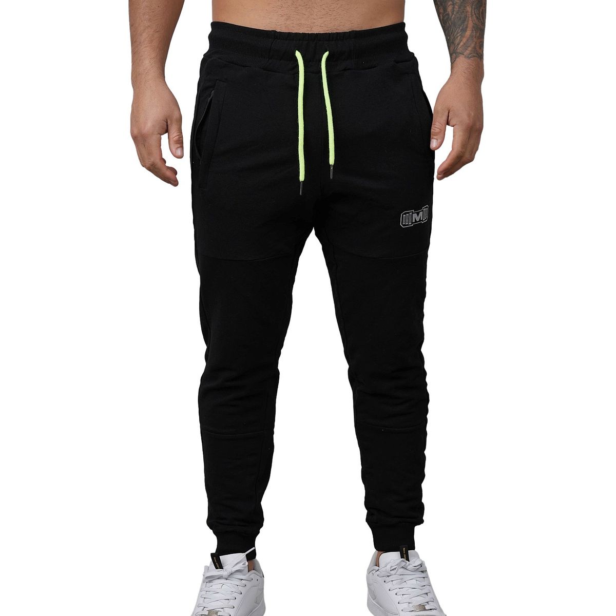 M MUSCLE MUSEUM - Jogger Deportivo Negro y Amarillo Bolsillos con Cierre para Hombre