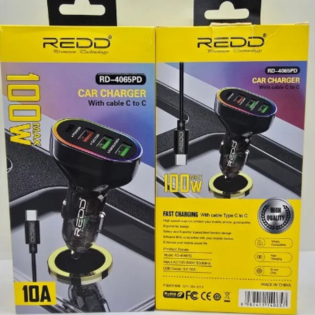 GENERICO - CARGADOR AUTO RAPIDO REDD RD-4065PD 100W USB+C LED 10A
