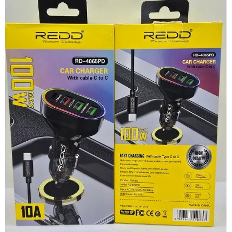 GENERICO - CARGADOR AUTO RAPIDO REDD RD-4065PD 100W USB+C LED 10A