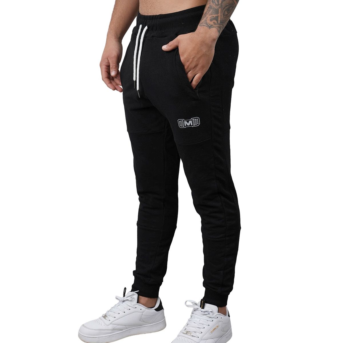 M MUSCLE MUSEUM - Jogger Deportivo Color Negro y Blanco Bolsillos con Cierre para Hombre