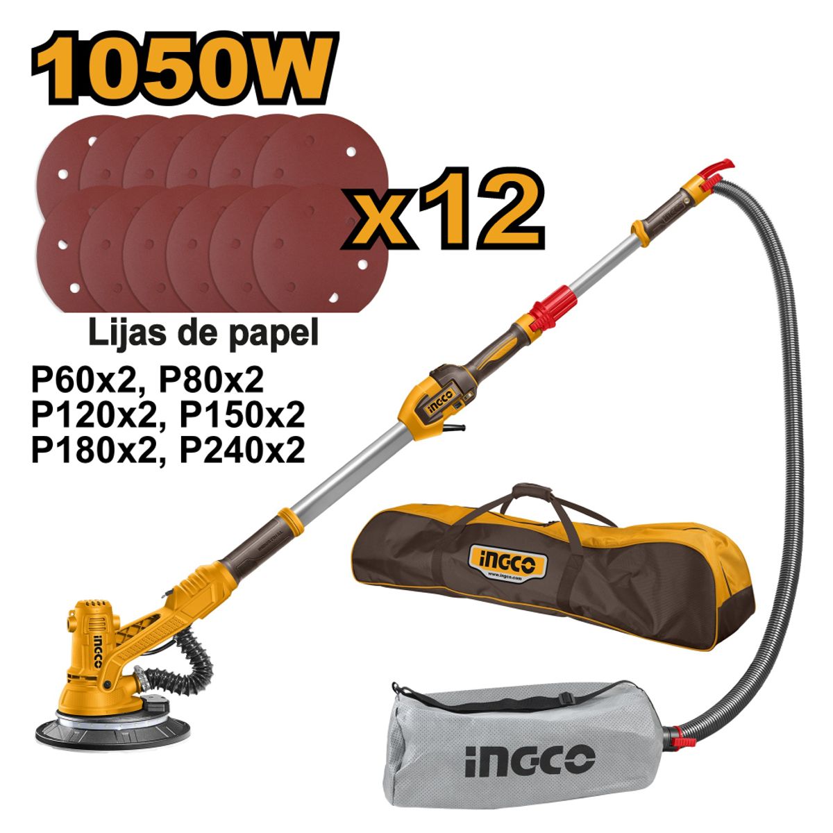 INGCO TOOLS - LIJADORA DE PARED Y DRYWALL INGCO 1050W + 12 LIJAS DWS105016