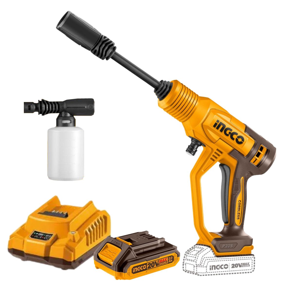 INGCO TOOLS - HIDROLAVADORA INALAMBRICA 20V LIMPIEZA PROFUNDA, CPWLI20362  INGCO