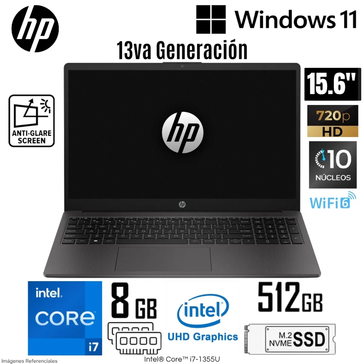 HP - Laptop HP 250 G10 Intel Core i7-1355U 8GB RAM 512GB SSD 15.6"  HD Win 11