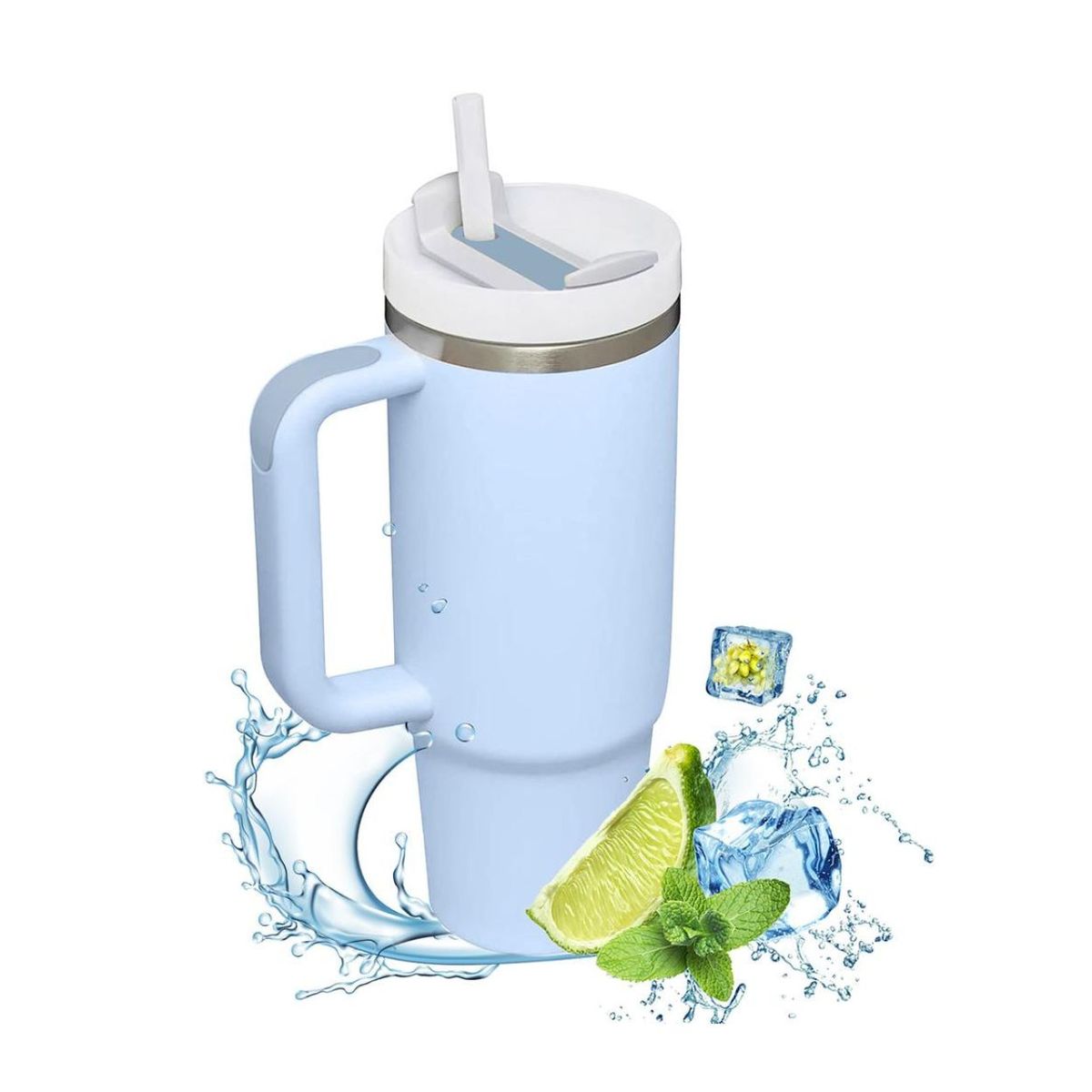 GENERICO - Vaso Térmico Tomatodo con Tapa y Cañita - Celeste 1200Ml