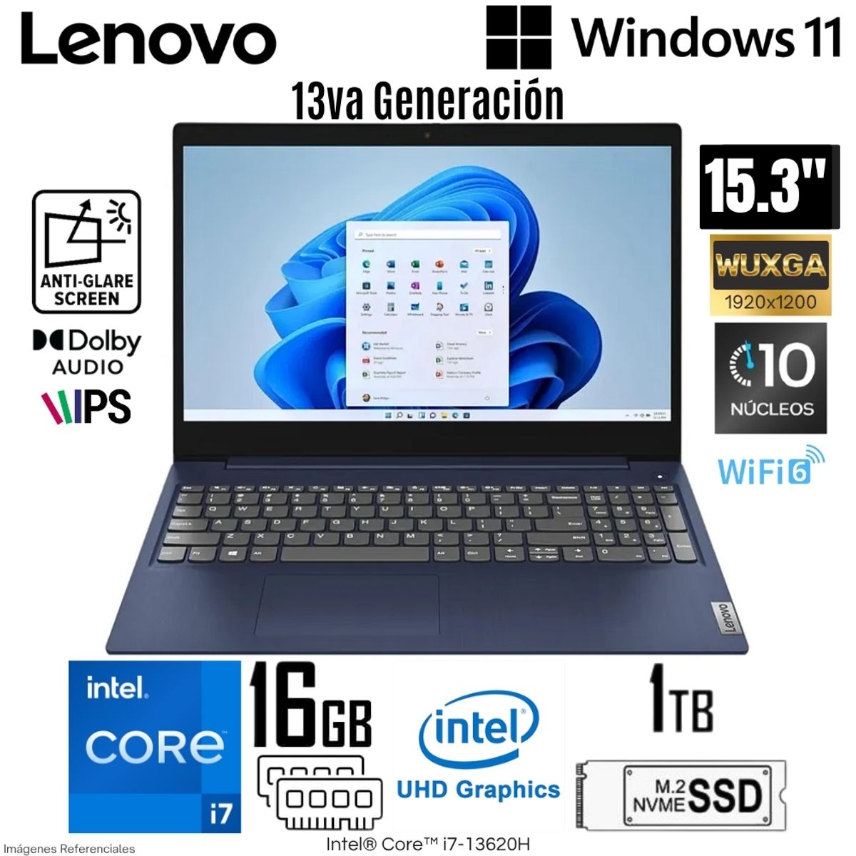 LENOVO - Laptop Lenovo Ideapad Slim 3 Intel Core i7-13620H 16GB RAM 1TB SSD 15.3"  WUXGA - 83K100NALM