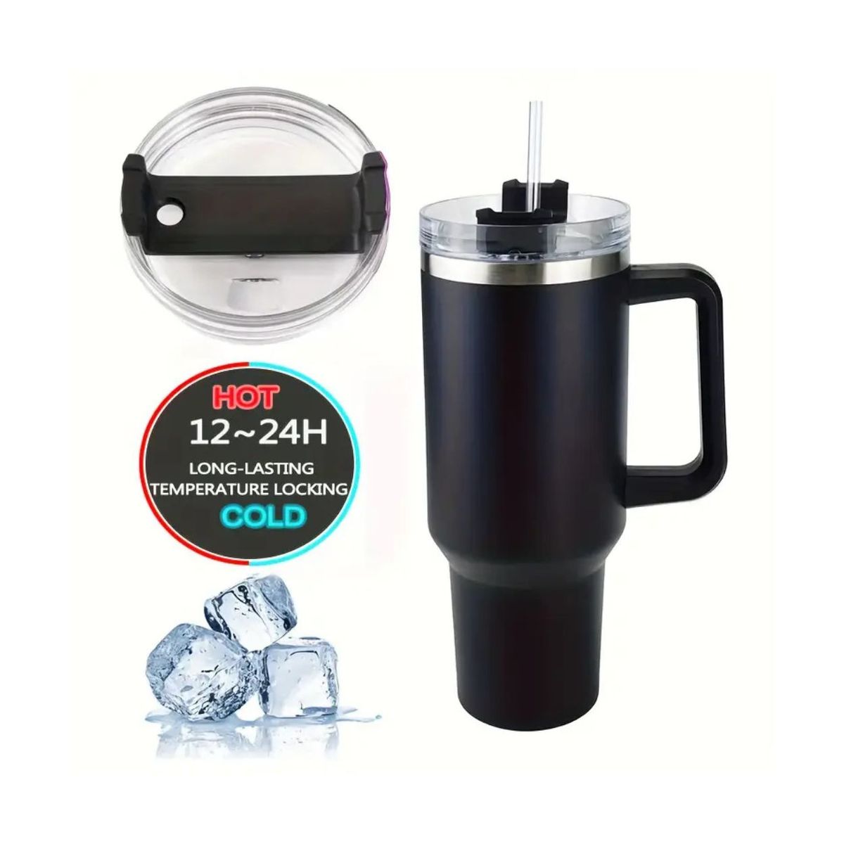 GENERICO - Vaso Térmico Tomatodo con Tapa y Cañita - Negro 1200Ml