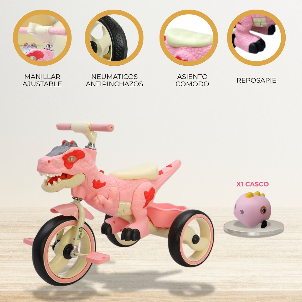 CUZKA - Bicicleta de Equilibrio «DINOSAURIO» Pink