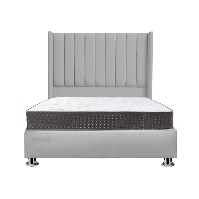 MUEBLES MACRUMO - Combo Cama tapizada Barcelona -Queen Gris claro+Colchón Semiortopédico