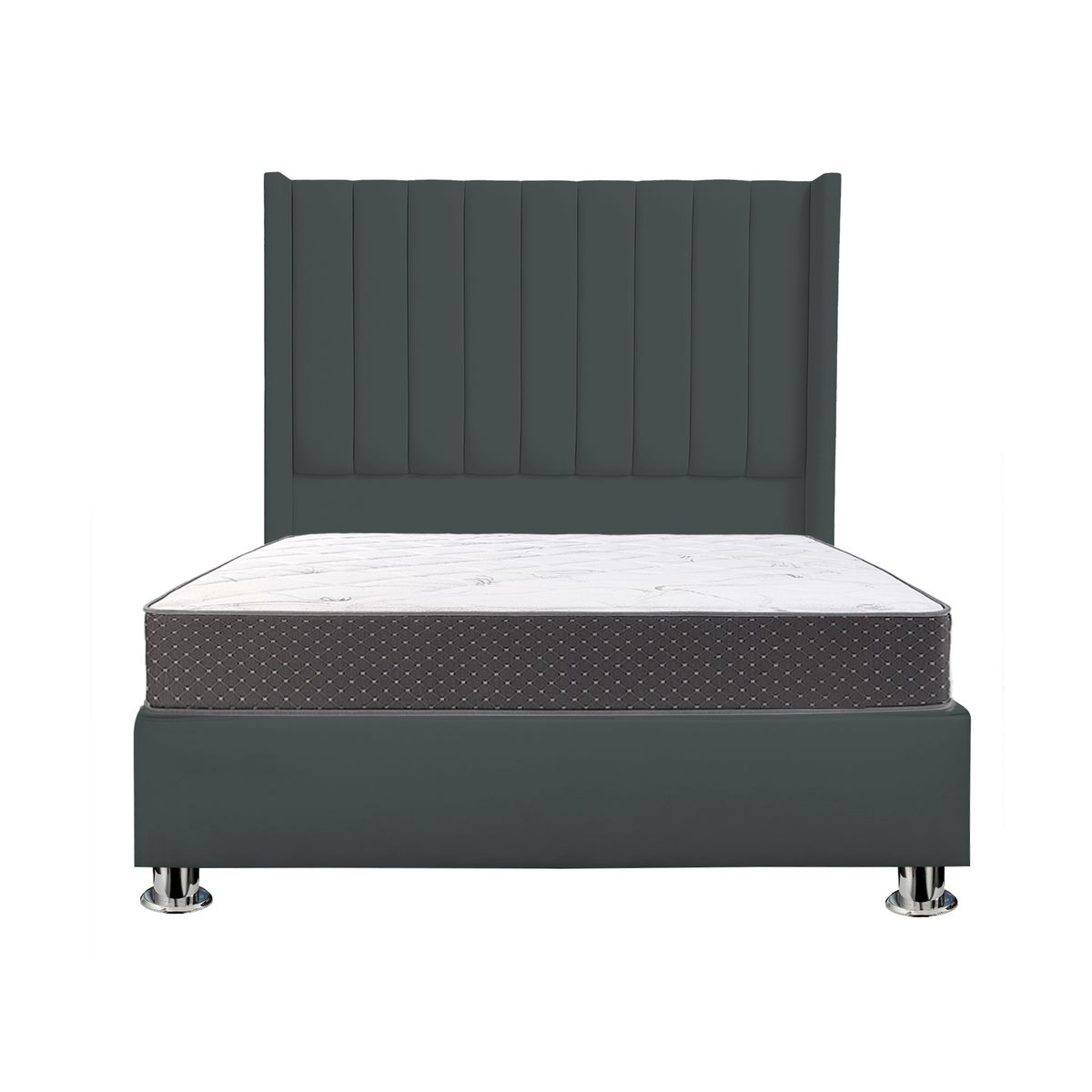 MUEBLES MACRUMO - Combo Cama tapizada Barcelona-Queen Gris oscuro+Colchón Semiortopédico