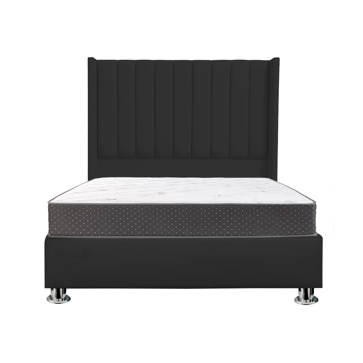 MUEBLES MACRUMO - Combo Cama tapizada Barcelona - Queen Negro + Colchón Semiortopédico