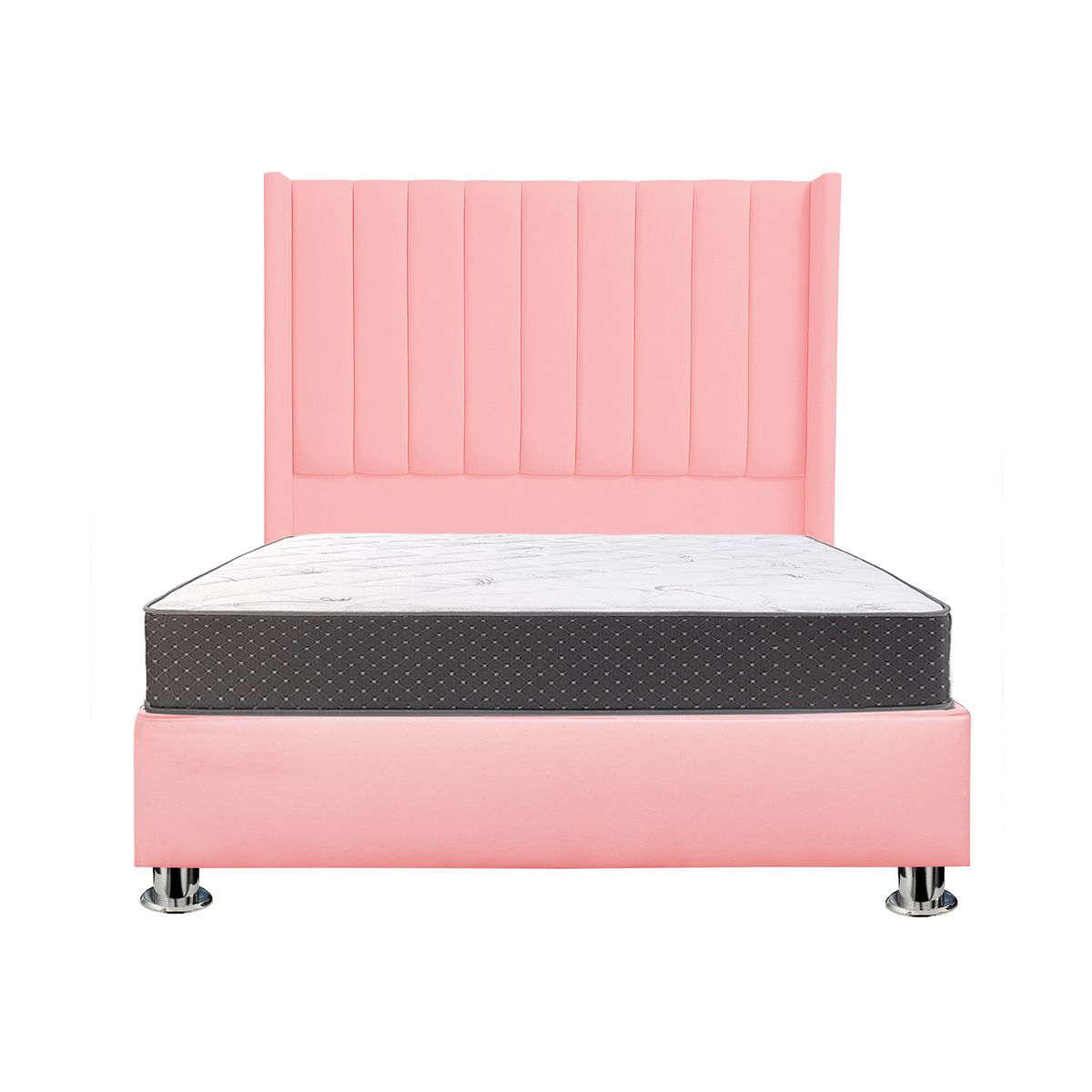 MUEBLES MACRUMO - Combo Cama tapizada Barcelona - Queen Rosado + Colchón Semiortopédico