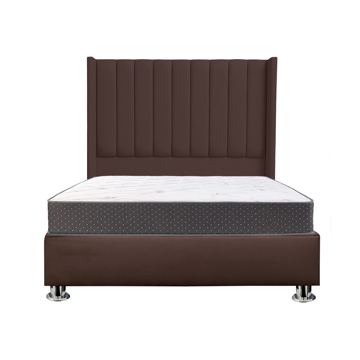 MUEBLES MACRUMO - Combo Cama tapizada Barcelona - Queen Marrón + Colchón Semiortopédico