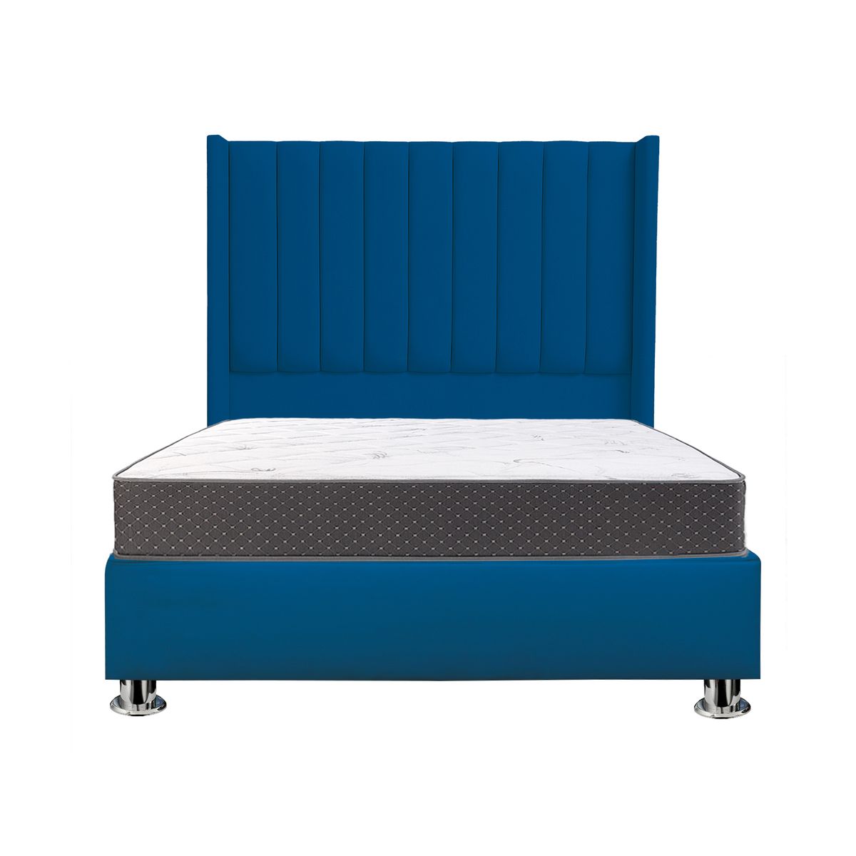 MUEBLES MACRUMO - Combo Cama tapizada Barcelona - Queen Azul + Colchón Semiortopédico