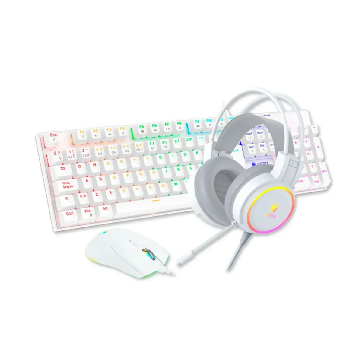 ANTRYX - Teclado mecánico RGB Antryx GC-3100 + Mouse y Auriculares Gaming Blan