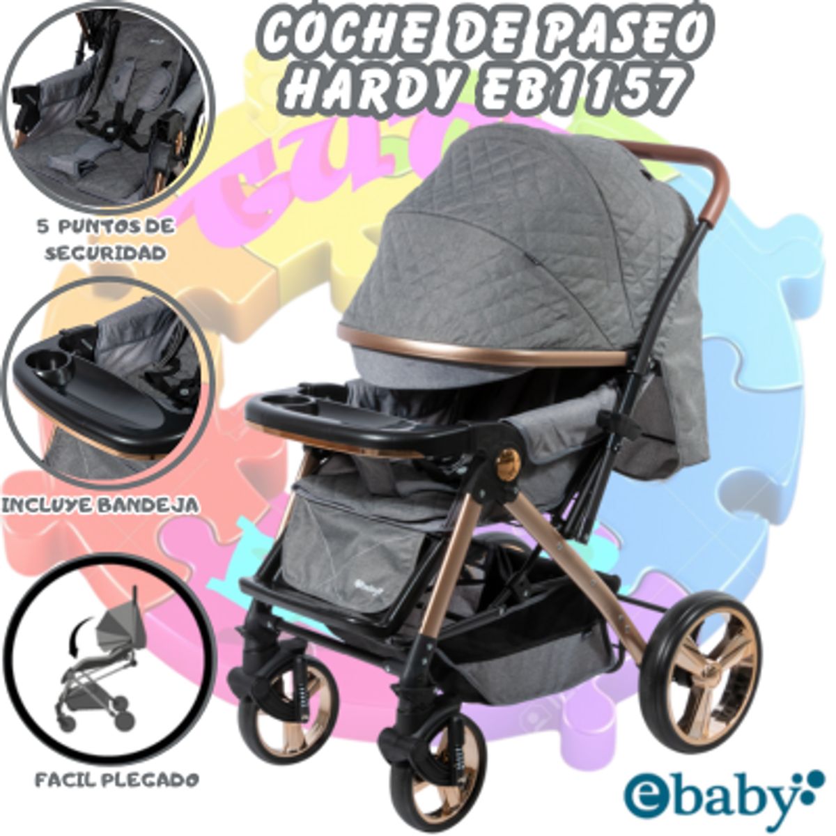 EBABY - NUEVO COCHE DE PASEO MANGO REVERSIBLE HARDY-GRIS