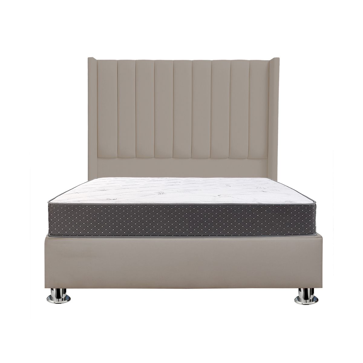 MUEBLES MACRUMO - Combo Cama tapizada Barcelona-Queen Beige osc+Colchón Semiortopédico