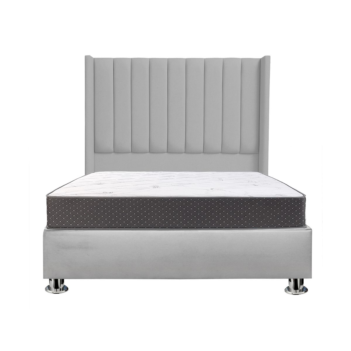 MUEBLES MACRUMO - Combo Cama tapizada Barcelona-Queen  Gris claro+Colchón Semiortopédico