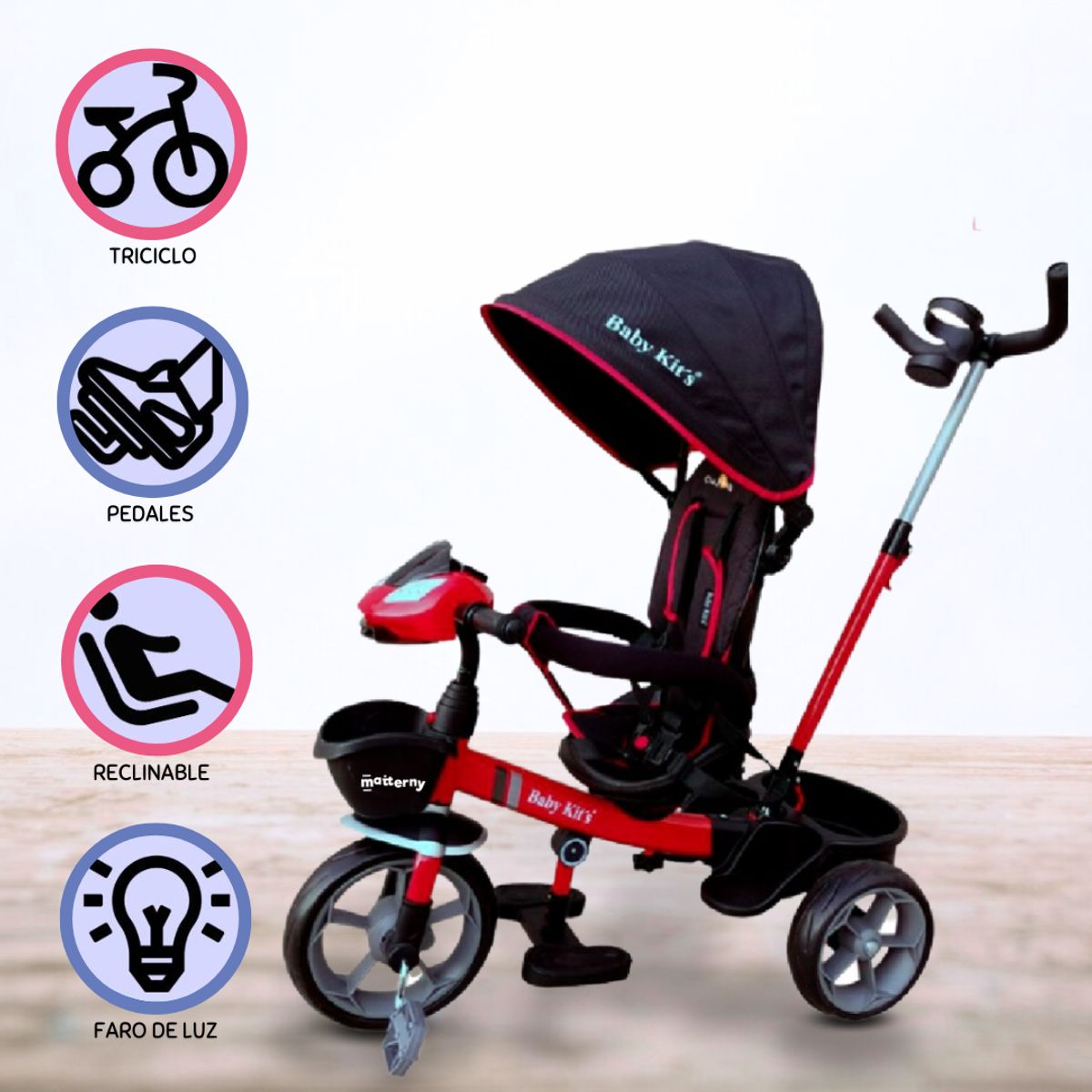 BABY KITS - Triciclo Guiador para Niño »CHAMPION» Black Red