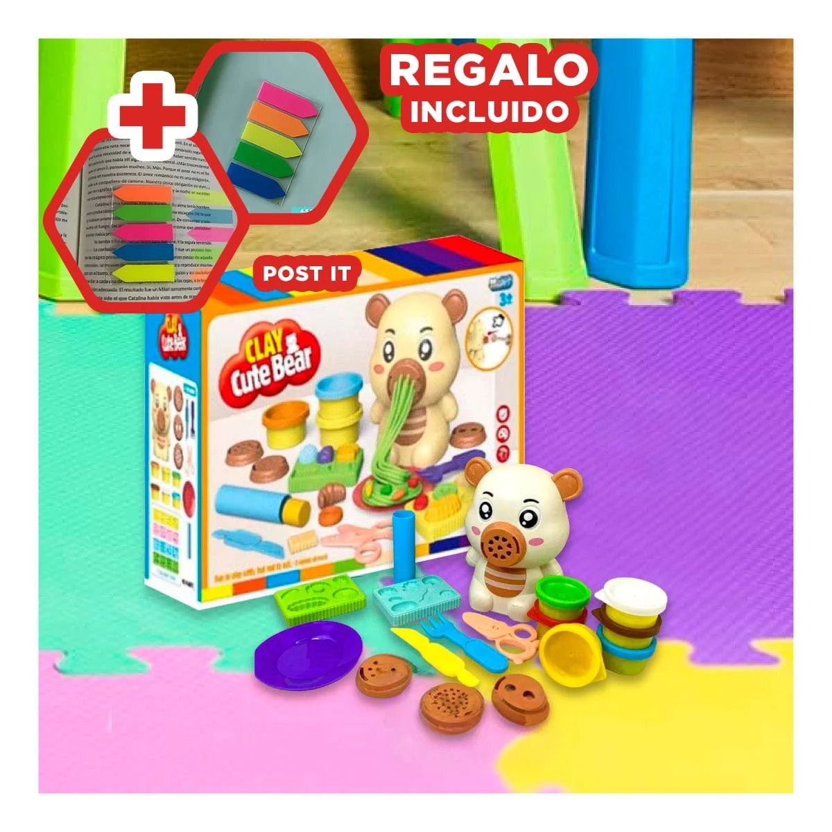 RYBIU IMPORT - Pack6 Plastilina para Niños Oso Y+Banderitas Adhesivas