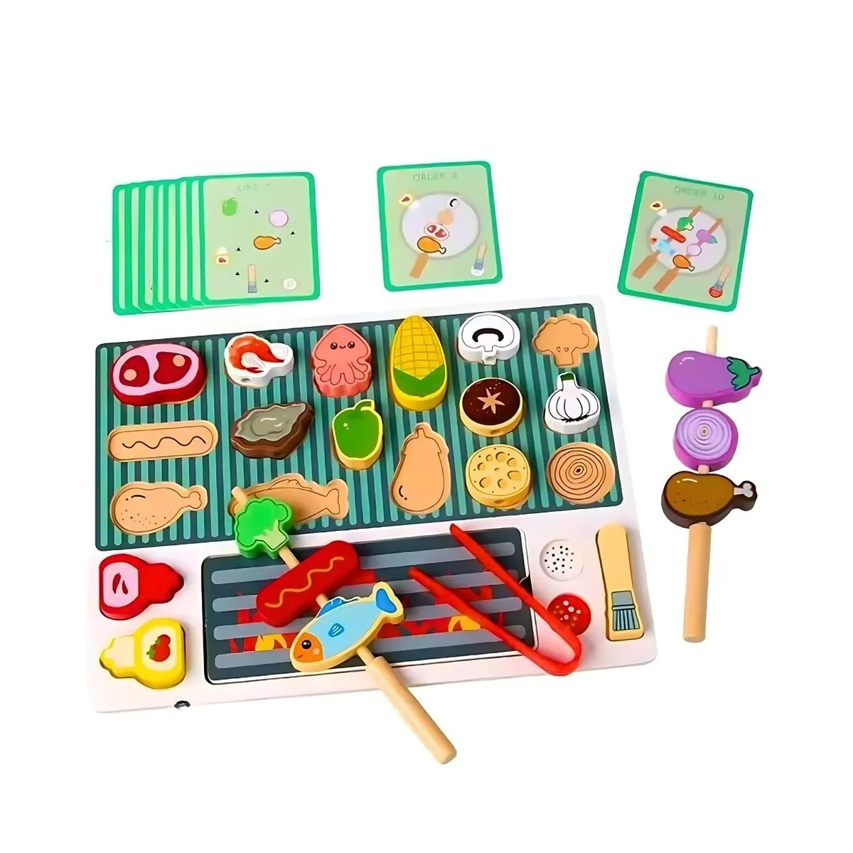 GENERICO - Set de Parrilla de Barbacoa Juguete de Madera Montessori  Juego de Cocina para Niños