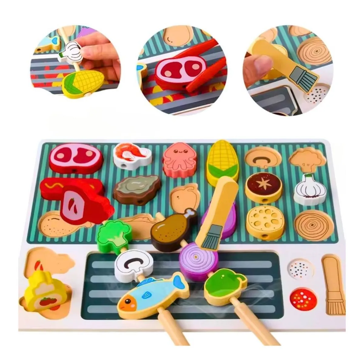GENERICO - Set de Parrilla de Barbacoa Juguete de Madera Montessori  Juego de Cocina para Niños