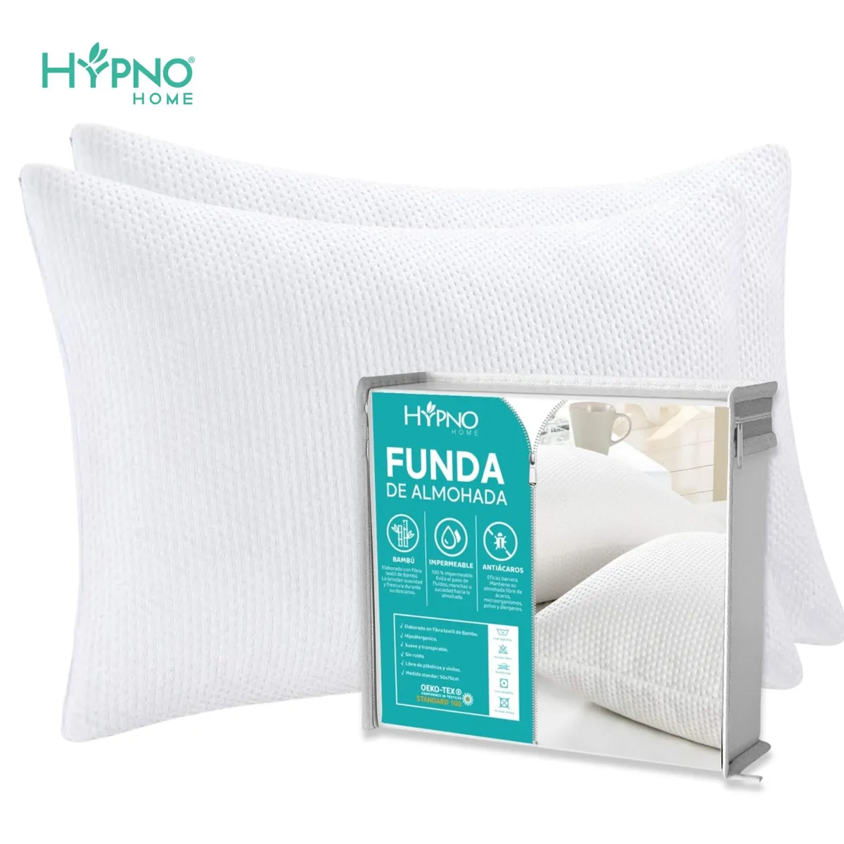 HYPNO HOME - Funda de Almohadas Impermeable 50x70cm De Bambú x2 Unids - Blanco