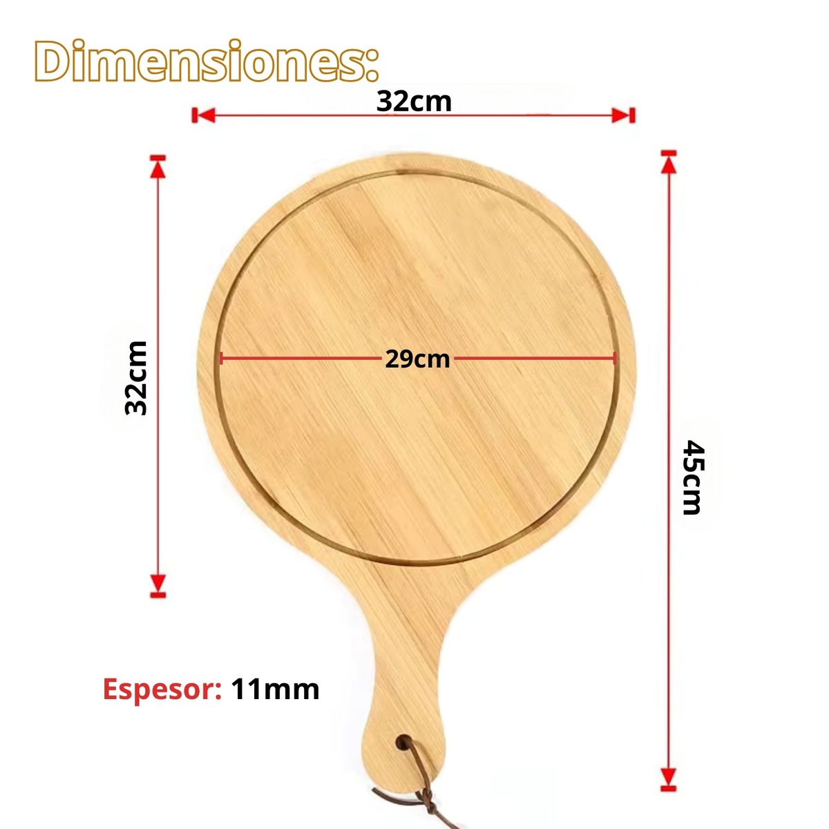 PENTHA - Tabla de Bambú para Picar, Tablero de Pizza 45 x 32cm