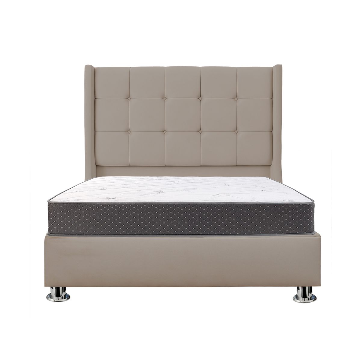 MUEBLES MACRUMO - Combo Cama tapizada Atenas - Queen-Beige oscuro+Colchón Semiortopédico