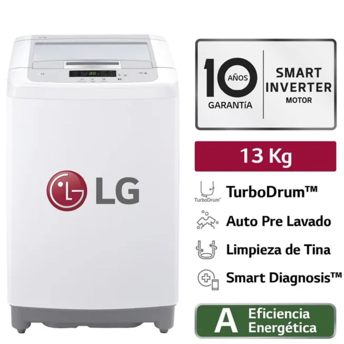 LG - Lavadora LG Carga Superior Smart Motion con TurboDrum 13 Kg WT13WPBK