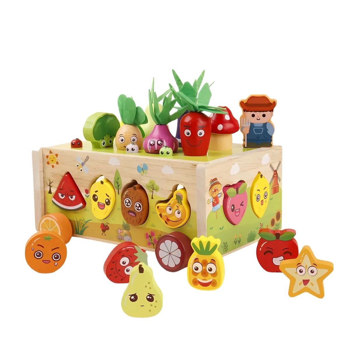 GENERICO - Juguete Carrito Granja con Frutas y Verduras de Madera 8en1