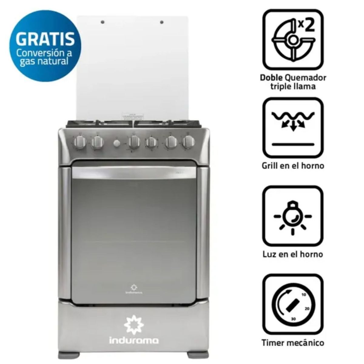INDURAMA - Cocina Indurama a Gas 4 Hornillas Vercelli Zafiro Croma