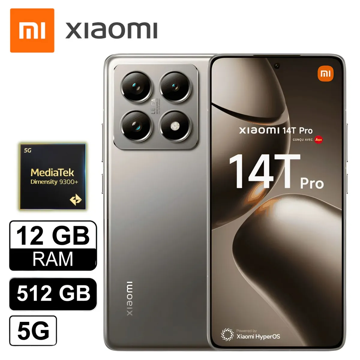 XIAOMI - Celular Xiaomi MI 14T Pro 12 GB 512 SSD 5G Gris Titan AMOLED IP68