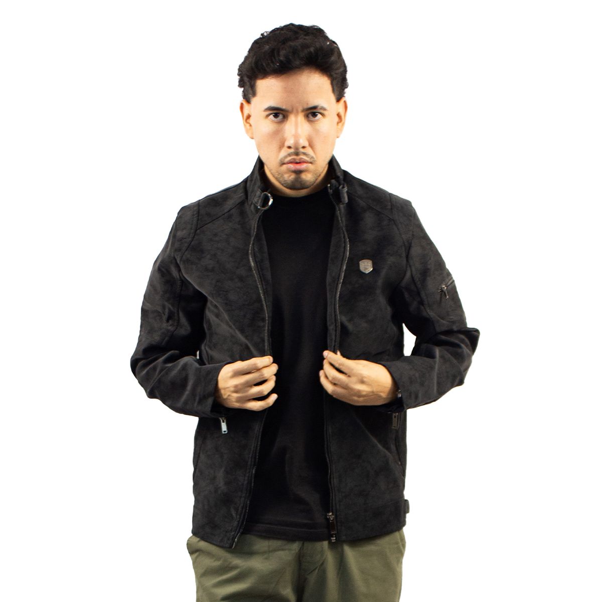 DM DEXMEN - Casaca Dexmen Cuero Gamuza Negro